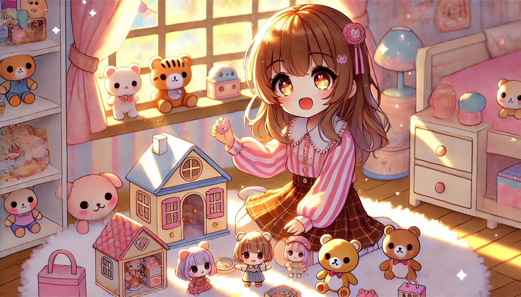 かわいい動物の人形で遊ぶ女の子