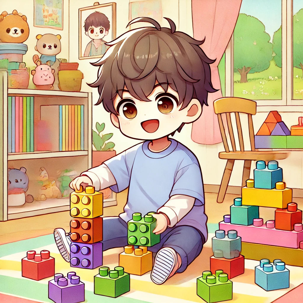 ブロック玩具で遊んでいる男の子