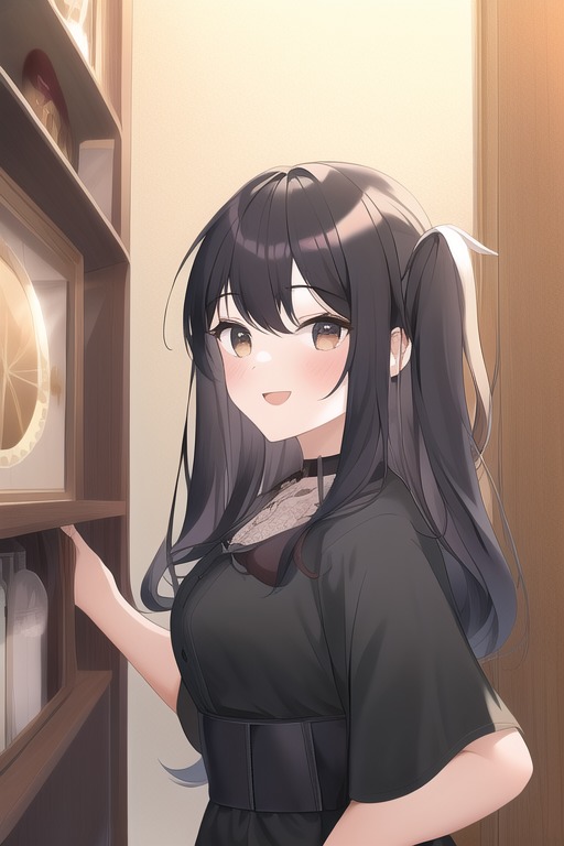 フィギュアの棚を見ている女性