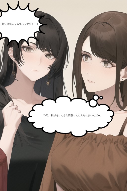 高く買取出来て喜んでいる女性と価値がない商品を持っていることが分かってショックを受けている女性
