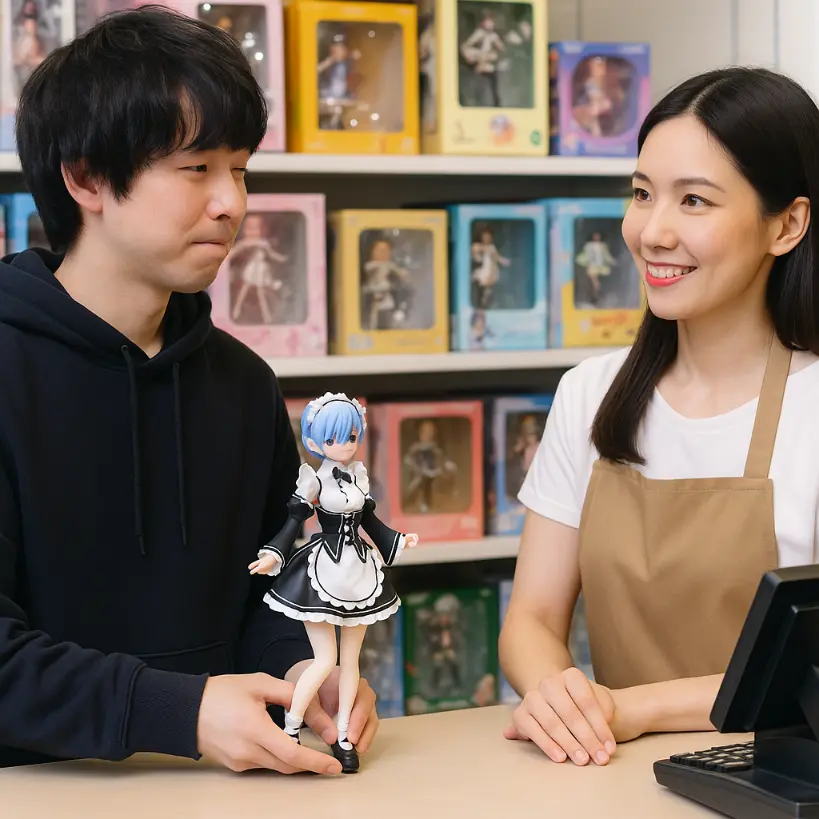 買取ショップにフィギュアを持ち込みした様子