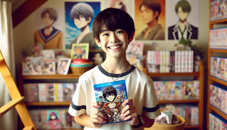 アニメのDVDを持っている男の子