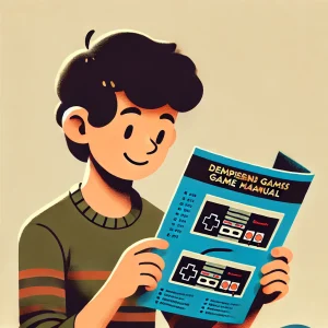 レトロゲームの説明書見ている男の子