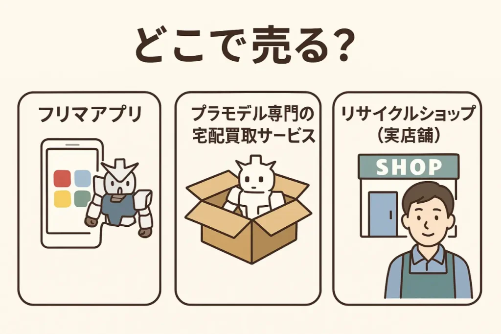 どこで売る。フリマ、リサイクルショップ、専門店